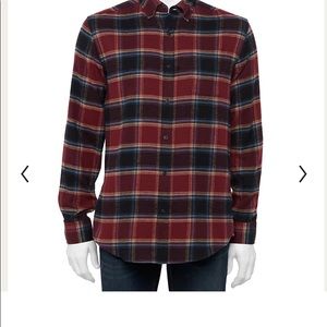Tall Slim Fit Flannel Plaid Shirt with Old Navy Ringer Tee.